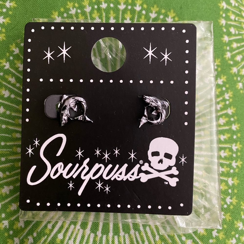 Sourpuss shark earrings NWT